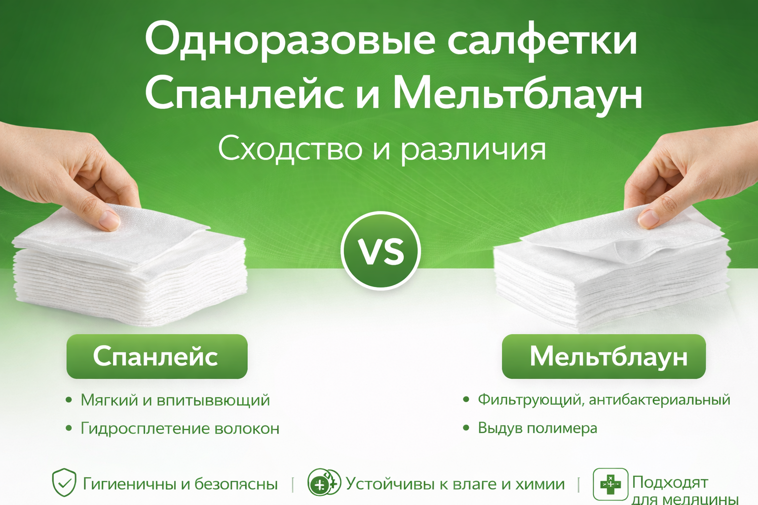 Одноразовые салфетки Спанлейс и Мельтблаун: в чем сходство и различие?